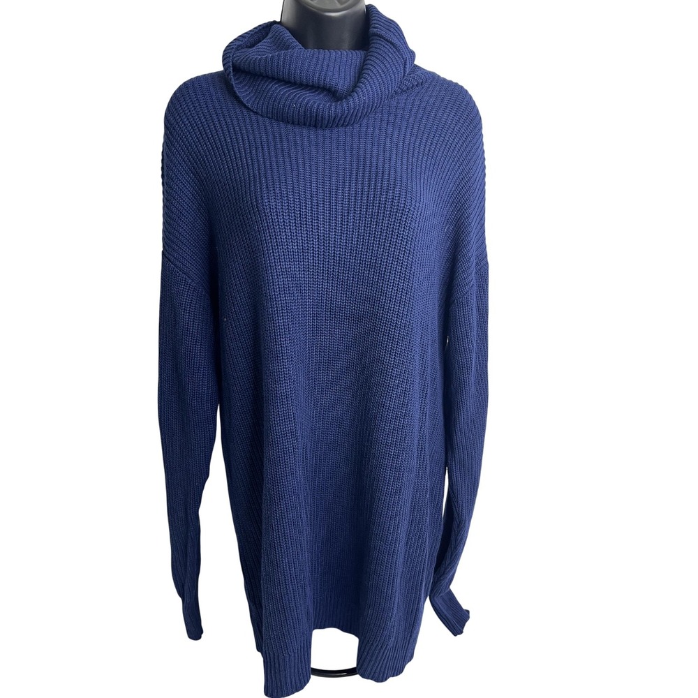 Tularosa Sweater Womens Medium Navy Blue Chunky Knit Cowl Neck Pullover NWT